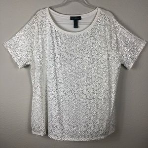 INC 2X White Sequined Bling Top